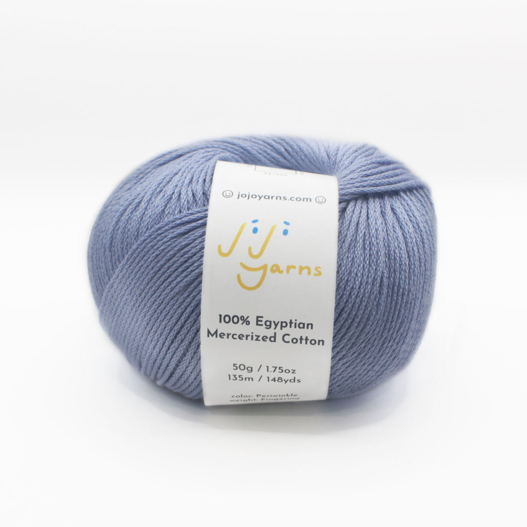 100% Egyptian Mercerized Cotton Yarn in Periwinkle Fingering Weight (Purple)