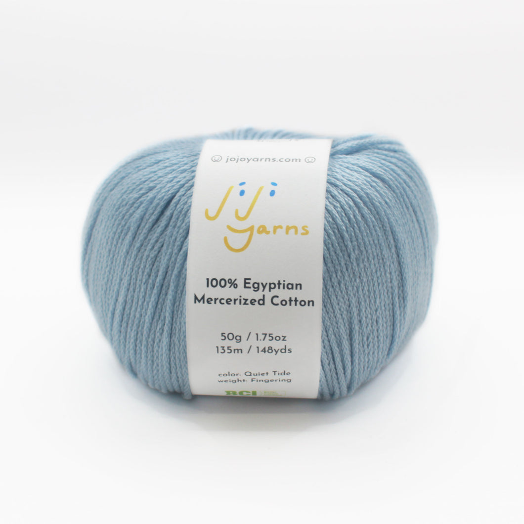 100% Egyptian Mercerized Cotton Yarn in Quiet Tide Fingering Weight (Blue)