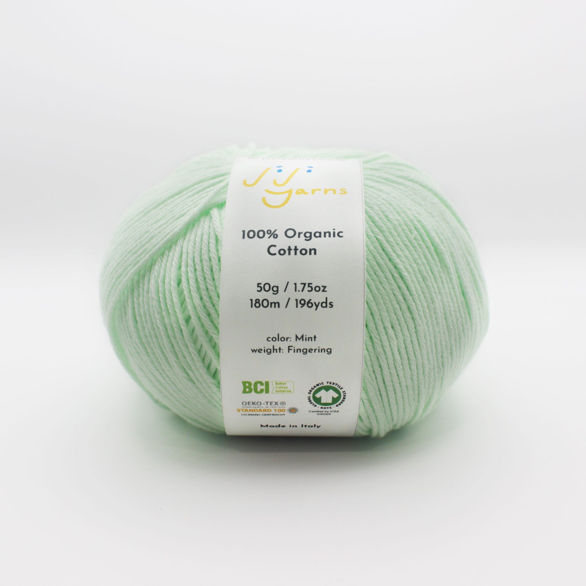 100% Organic Cotton Yarn in Mint Fingering Weight