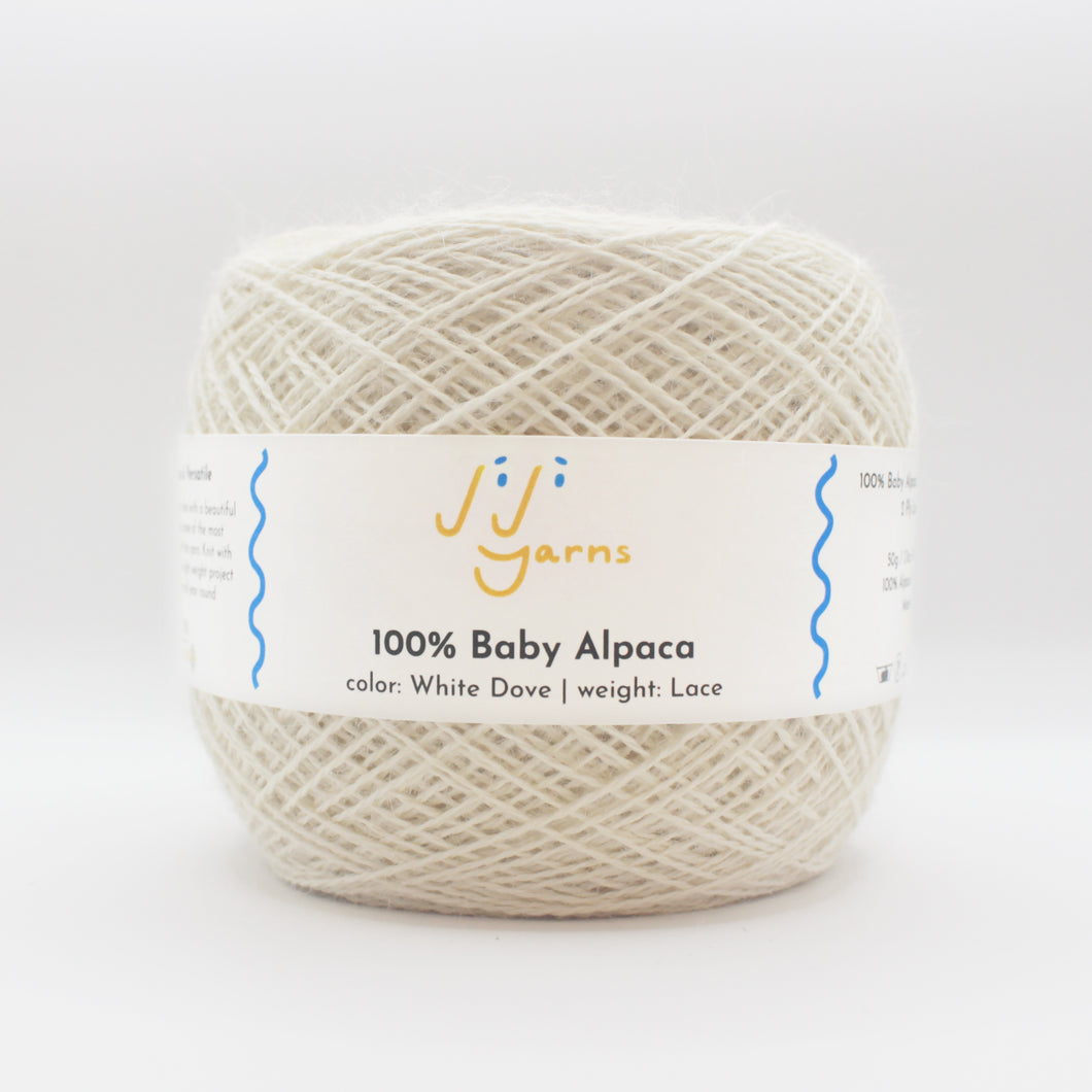 100% Baby Alpaca Yarn in White Dove - Lace Weight