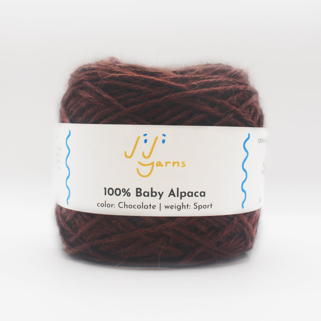 100% Baby Alpaca Yarn in Chocolate - Sport Weight