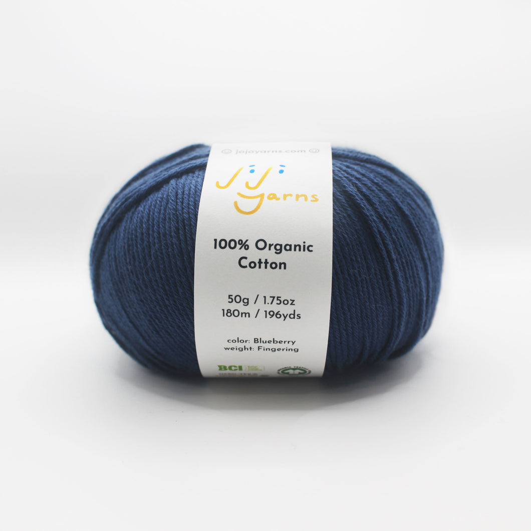 100% Organic Cotton Yarn in Blueberry Fingering Weight