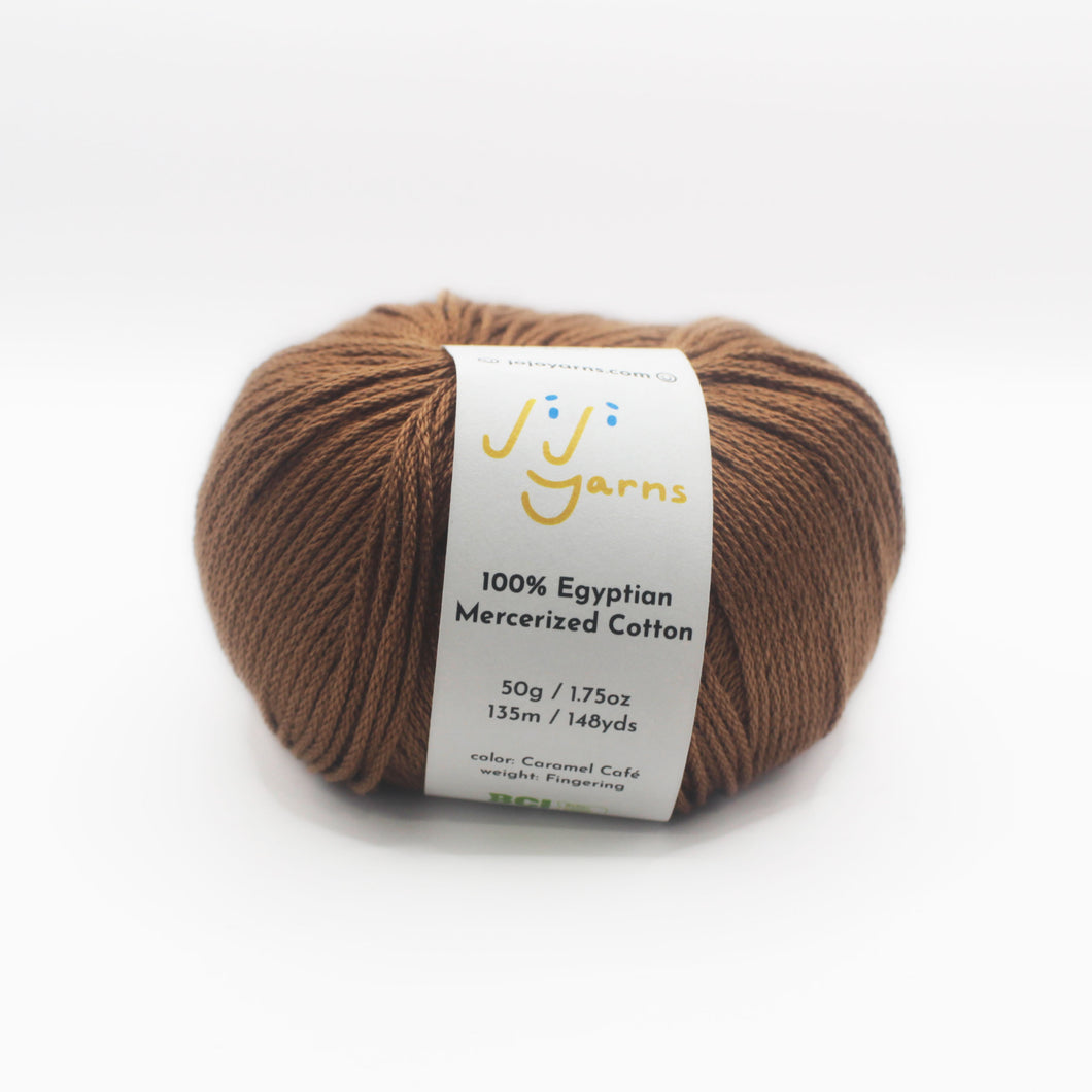 100% Egyptian Mercerized Cotton Yarn in Caramel Café Fingering Weight (Brown)