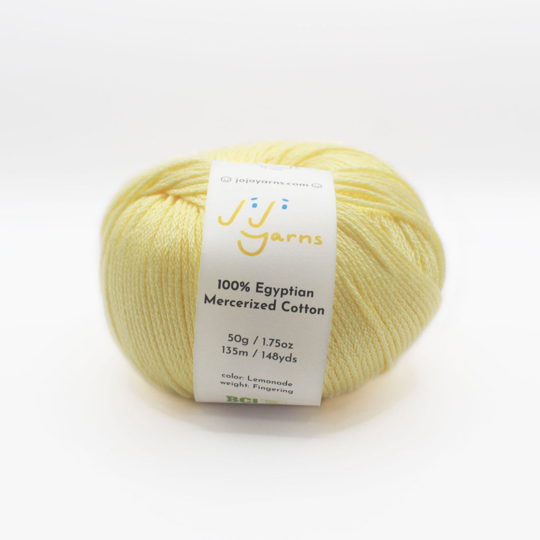 100% Egyptian Mercerized Cotton Yarn in Lemonade Fingering Weight (Yellow)