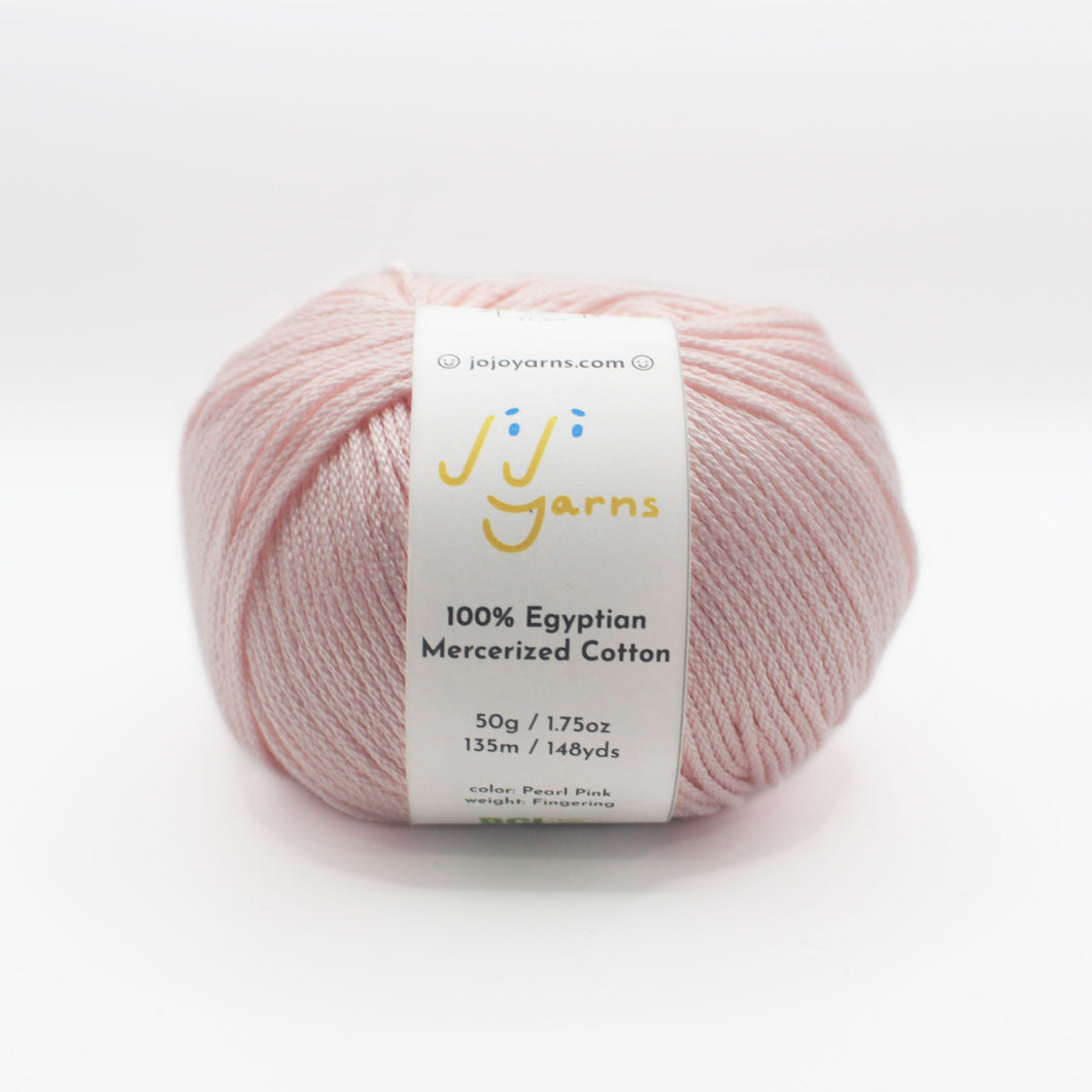 100% Egyptian Mercerized Cotton Yarn in Pearl Pink Fingering Weight