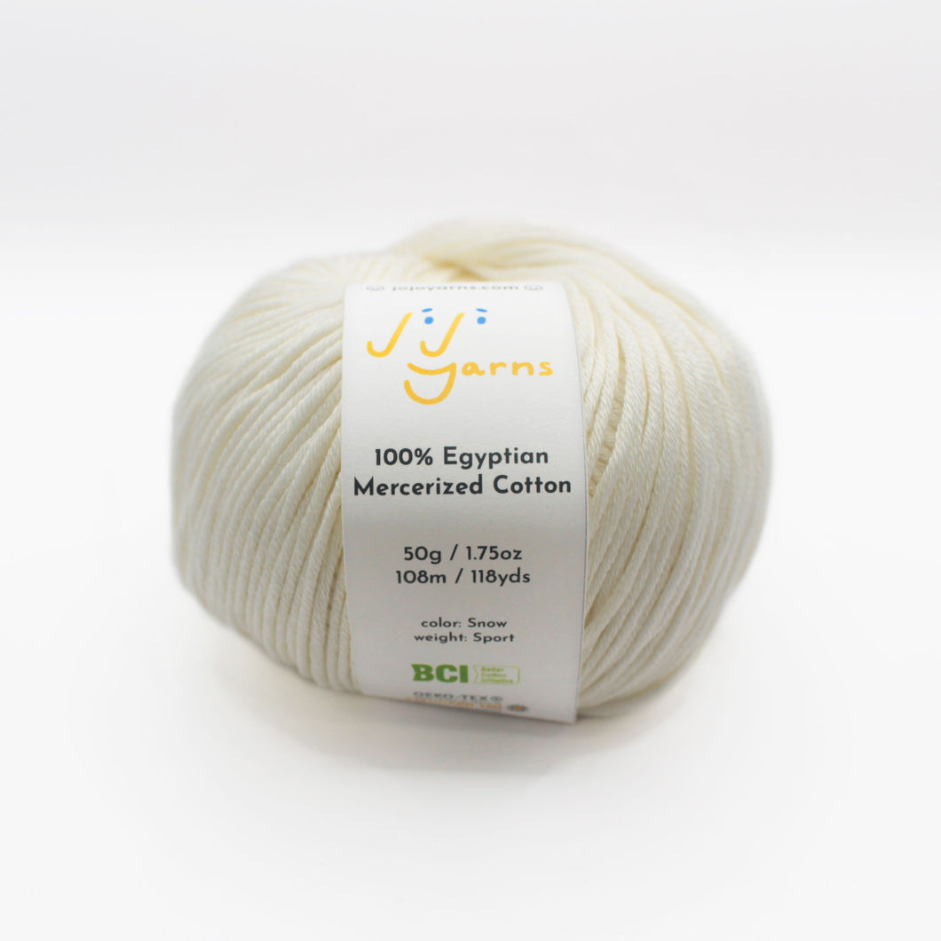 100% Egyptian Mercerized Cotton Yarn in Snow Sport Weight (Off-White)