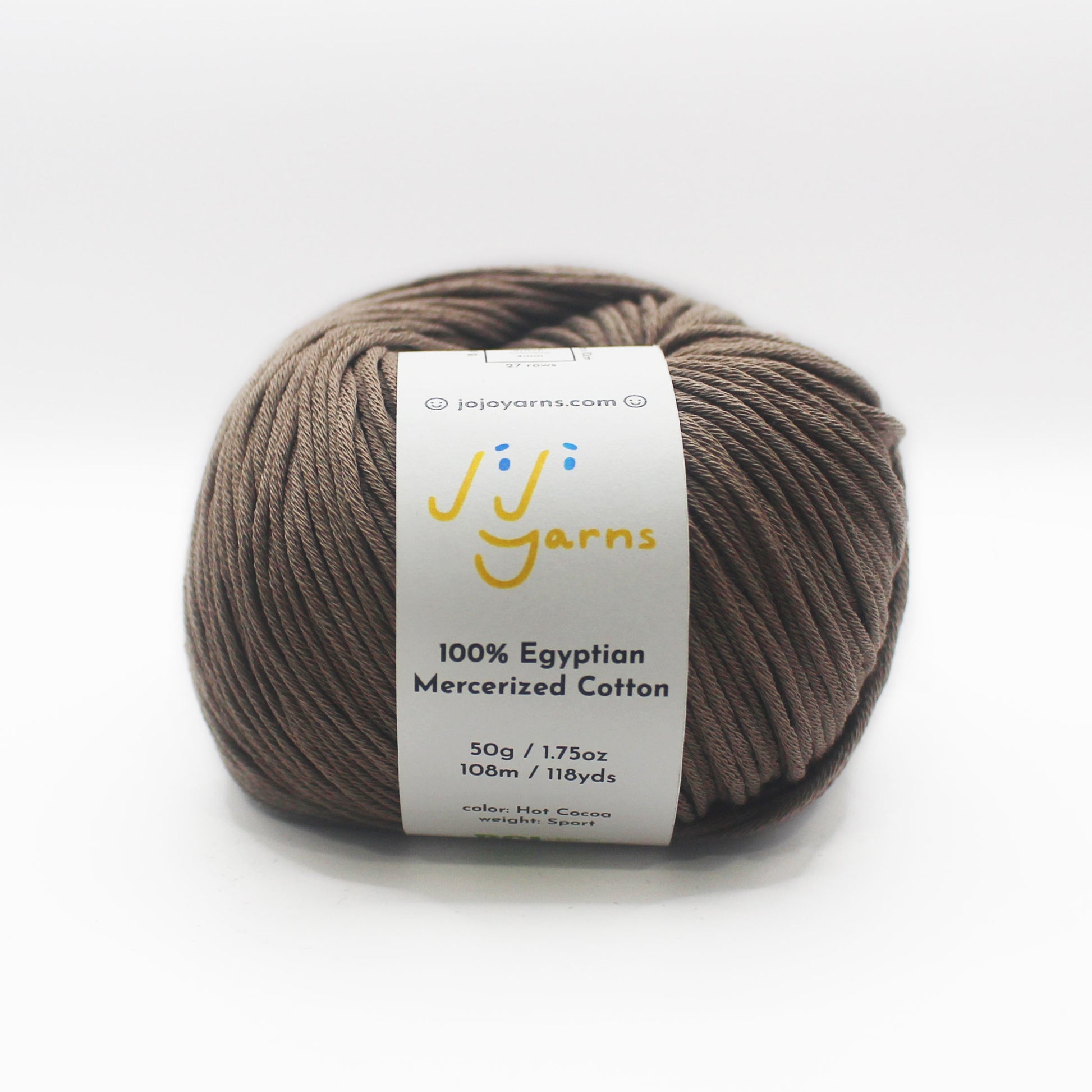100% Egyptian Mercerized Cotton Yarn in Hot Cocoa Sport Weight (Brown)