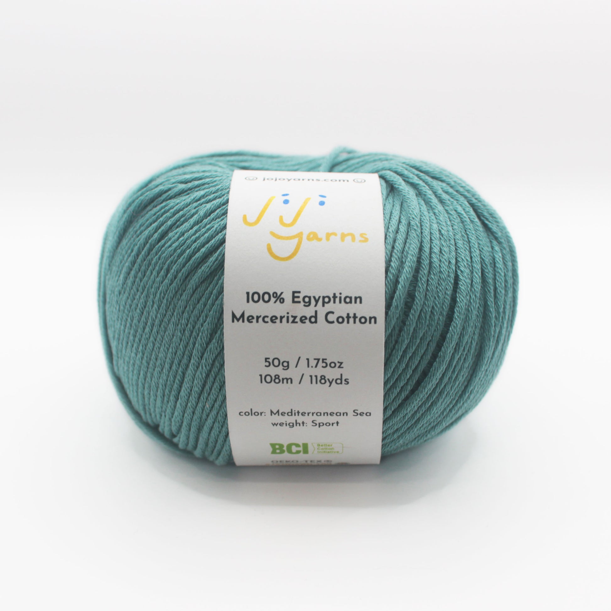 100% Egyptian Mercerized Cotton Yarn in Mediterranean Sea Sport Weight (Green)