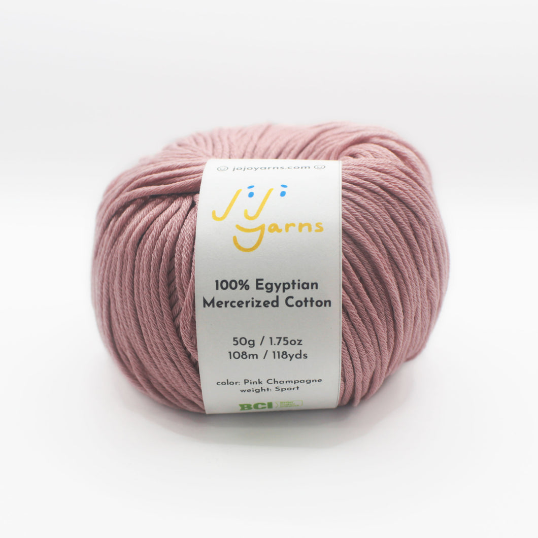 100% Egyptian Mercerized Cotton Yarn in Pink Champagne Sport Weight