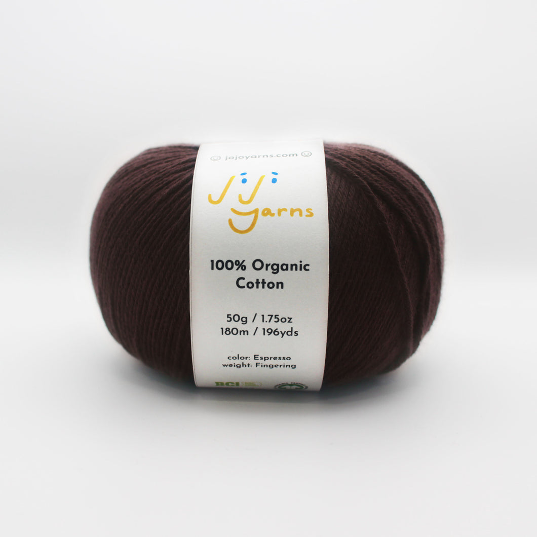 100% Organic Cotton Yarn in Espresso Fingering Weight