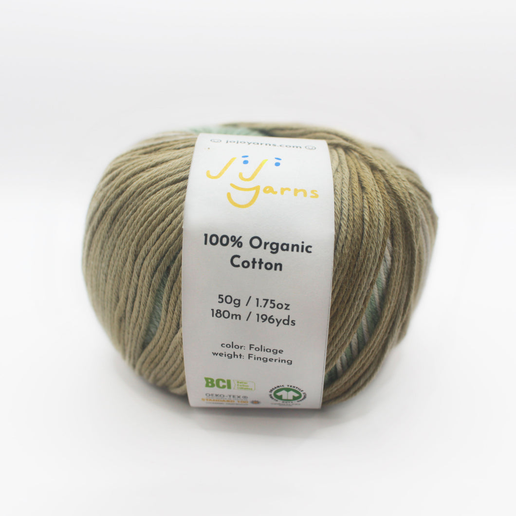 100% Organic Cotton Yarn in Foliage Fingering Weight