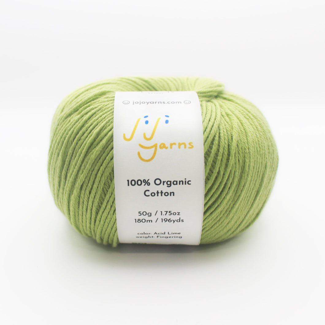 100% Organic Cotton Yarn in Acid Lime Fingering Weight