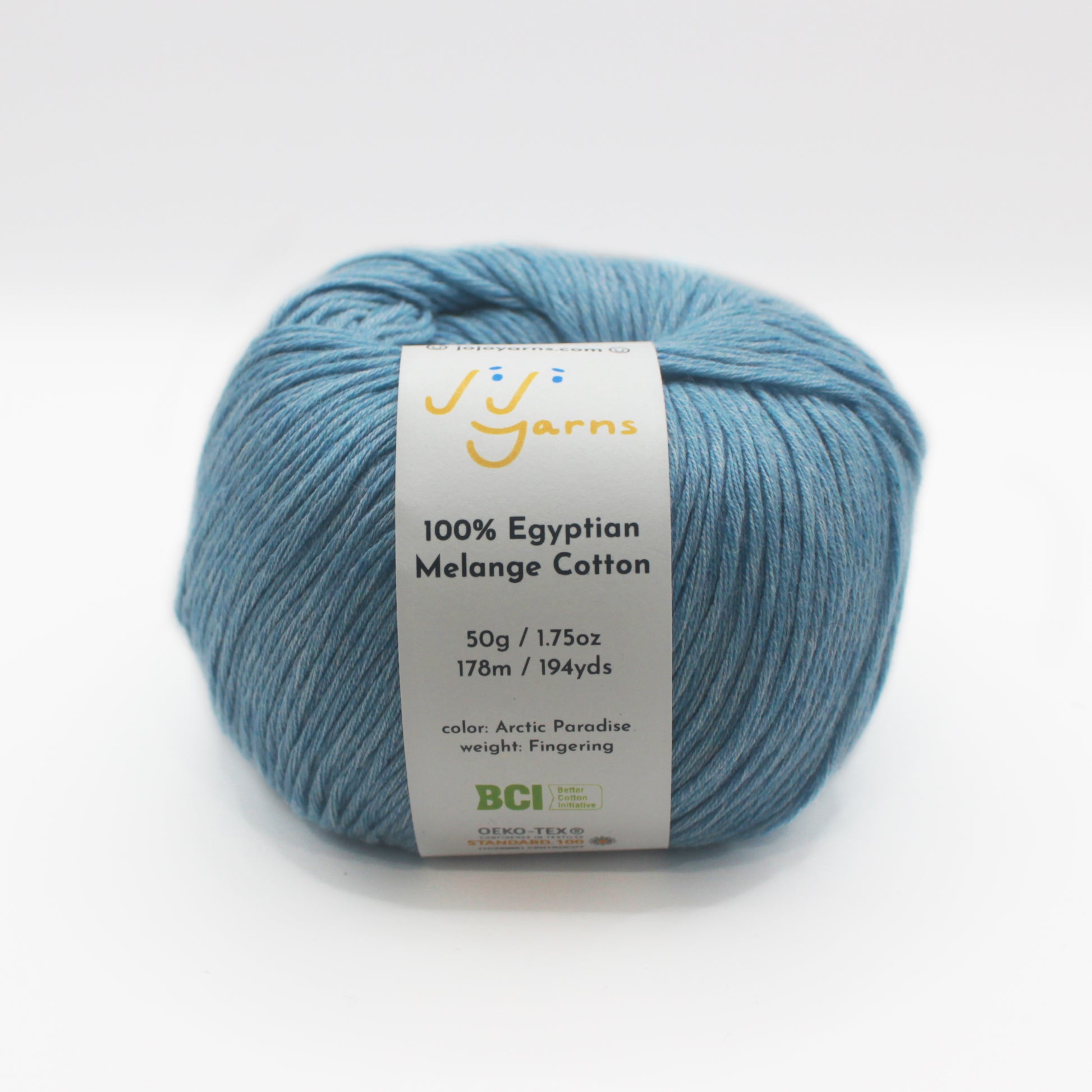 100% Egyptian Melange Cotton Yarn in Arctic Paradise Fingering Weight (Blue)