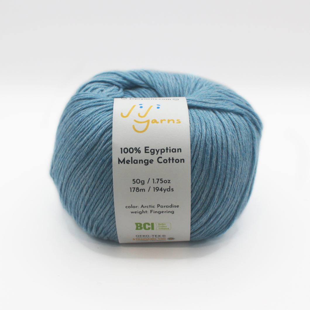 100% Egyptian Melange Cotton Yarn in Arctic Paradise Fingering Weight (Blue)