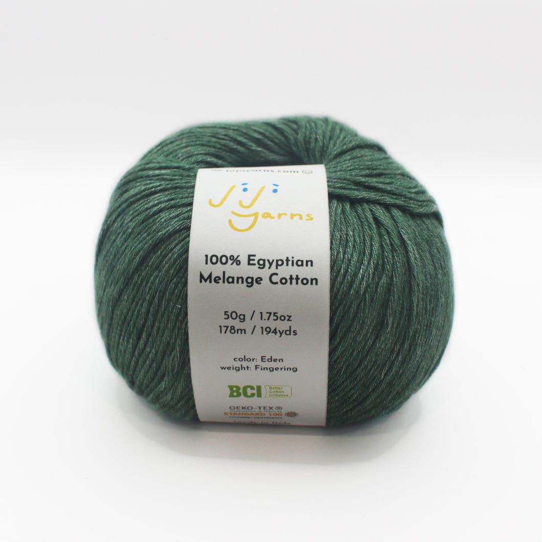 100% Egyptian Melange Cotton Yarn in Eden Fingering Weight (Green)