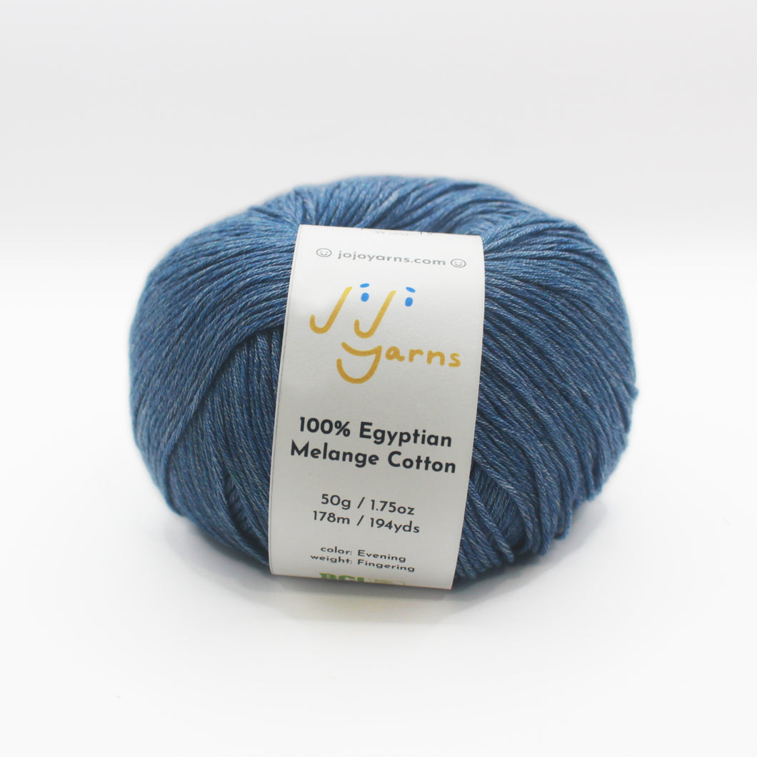 100% Egyptian Melange Cotton Yarn in Evening Fingering Weight (Blue)