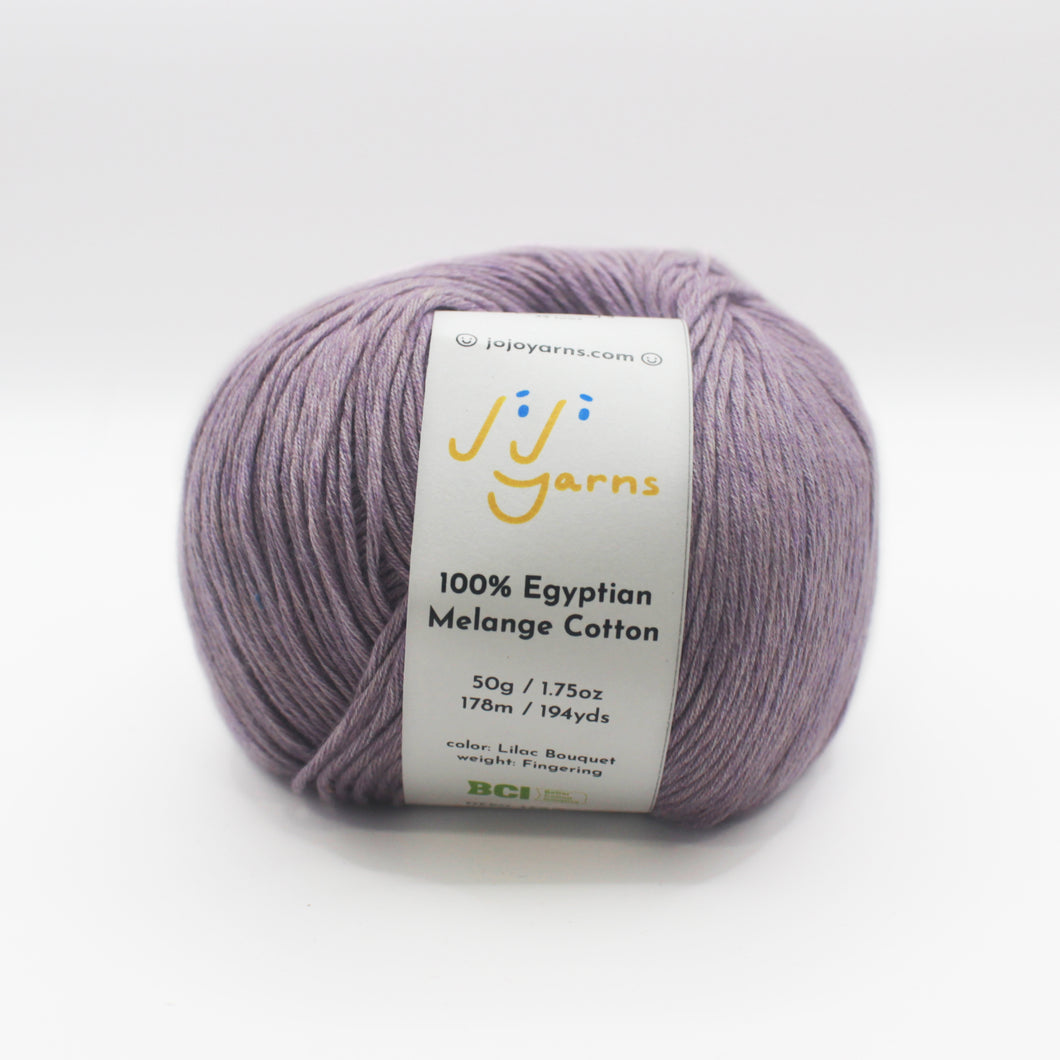 100% Egyptian Melange Cotton Yarn in Lilac Bouquet Fingering Weight (Purple)