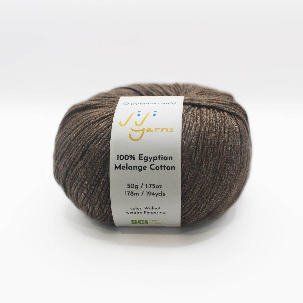 100% Egyptian Melange Cotton Yarn in Walnut Fingering Weight (Brown)