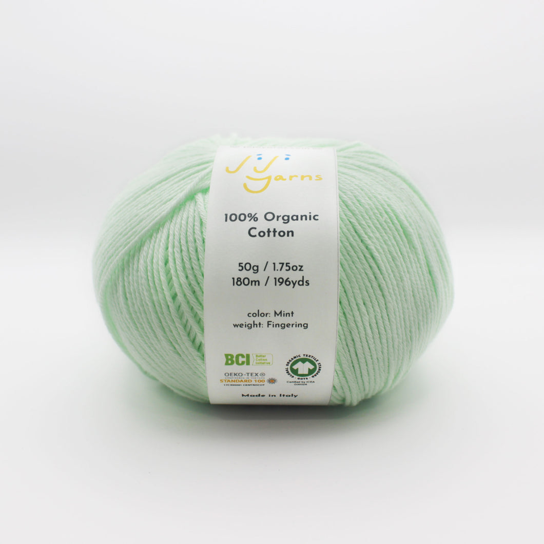 100% Organic Cotton Yarn in Mint Fingering Weight