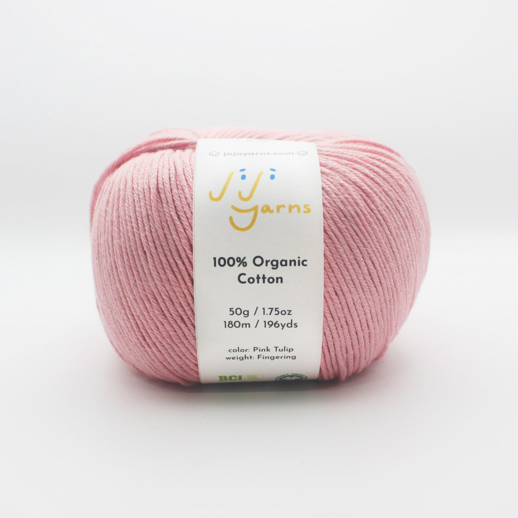 100% Organic Cotton Yarn in Pink Tulip Fingering Weight