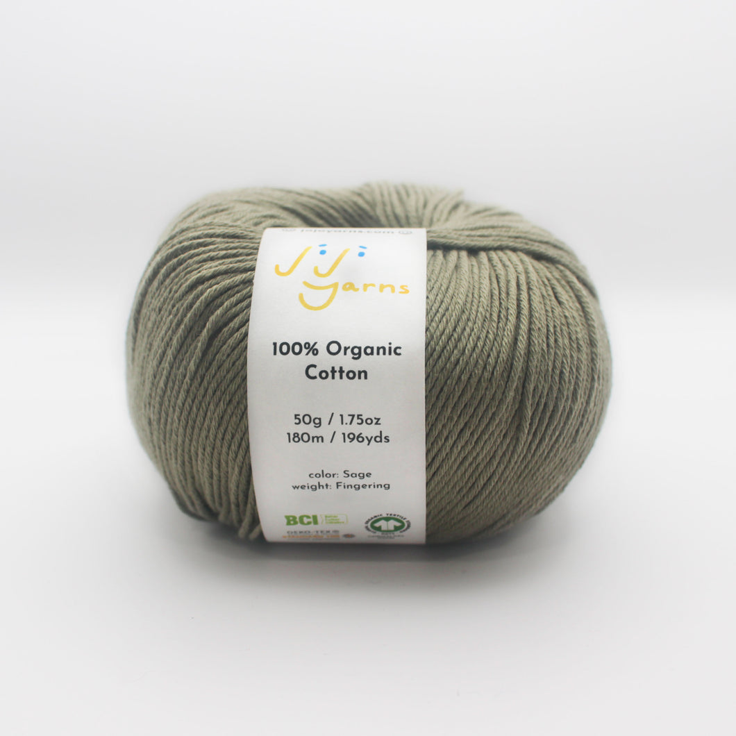 100% Organic Cotton Yarn in Sage Fingering Weight