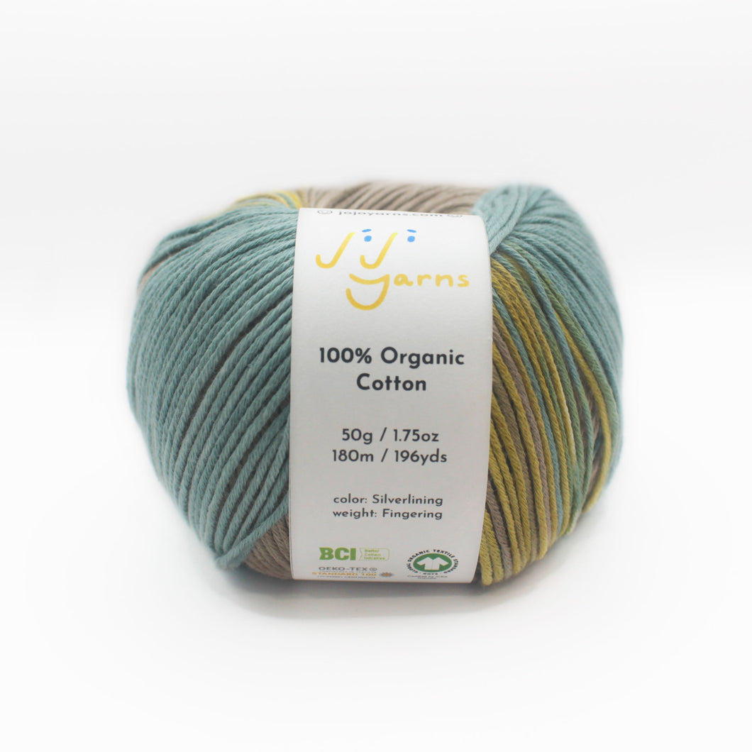 100% Organic Cotton Yarn in Silverlining Fingering Weight