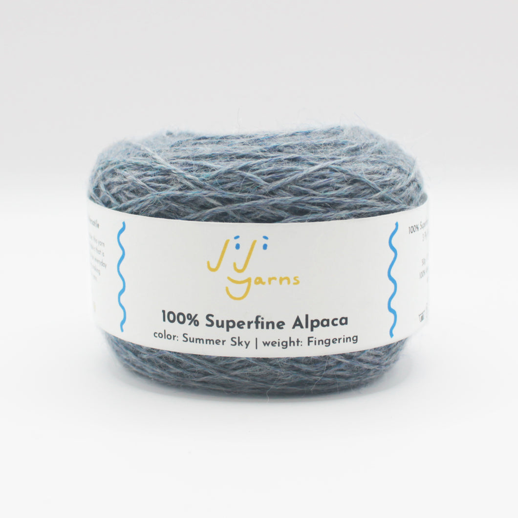 100% Superfine Alpaca Yarn in Summer Sky - Fingering Weight (Blue)