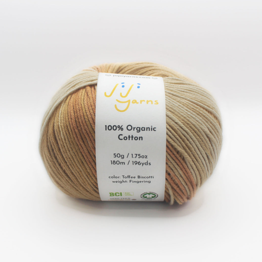 100% Organic Cotton Yarn in Toffee Biscotti Fingering Weight